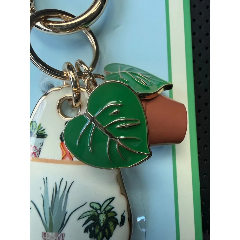 Piper K Houseplant Bag Charm Keychain Retro Motel Tag‎ Monstera Leaf Gold Tone